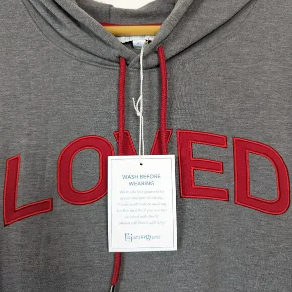 NWT Pajamagram Grey & Red Loved Pullover Hooded Sweatshirt - Picture 8 of 10